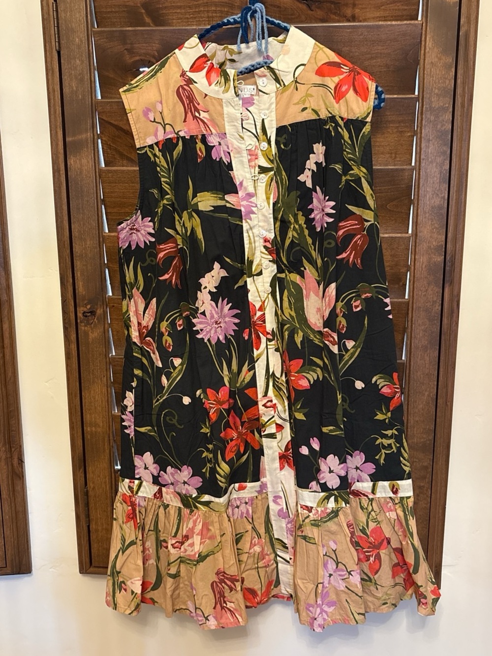 VENUS Floral Dress with Black, Pink, Green and Tan Accents